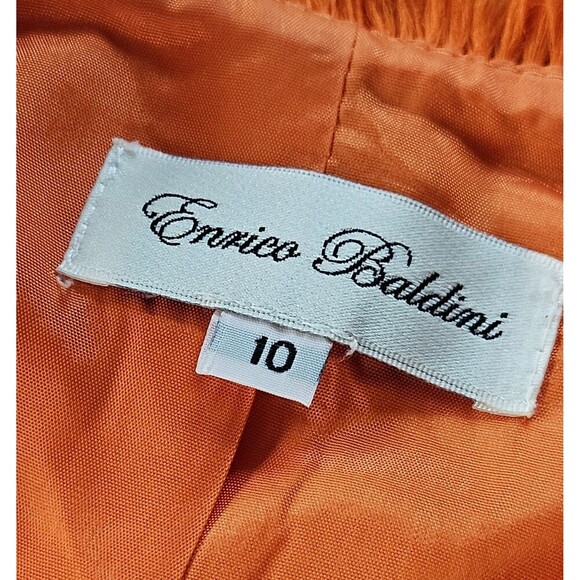 Enrico Baldini Linen Fringe Open Front Blazer Jacket Orange Size 10 Career - Picture 3 of 8